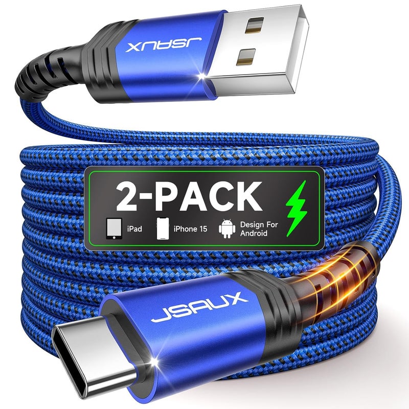 jsaux USB C Cable [2-Pack 6.6ft], USB A to USB Cord 3.1A Fast Charging Compatible with iPhone 16/16 Plus/16 Pro/16 Pro Max/iPhone 16e/iPhone 15 Series, Samsung S20 S10 S9, Note 20 10, Car Play - Blue - Image 1