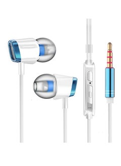 Generic In-ear sports headphones wired with microphone high quality earplugs (white blue)  - Image 1