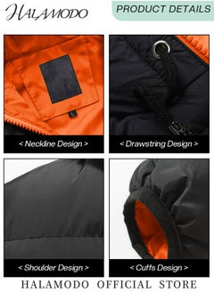 HALAMODO Men's Jackets with Hood Zip Up Hoodie Lightweight Winter Sweatshirt Quilted Hooded Bubble Down Jackets Fleece Sherpa Lined Warm Jacket for Travelling Cycling Hiking  - Image 2