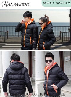 HALAMODO Men's Jackets with Hood Zip Up Hoodie Lightweight Winter Sweatshirt Quilted Hooded Bubble Down Jackets Fleece Sherpa Lined Warm Jacket for Travelling Cycling Hiking  - Image 5