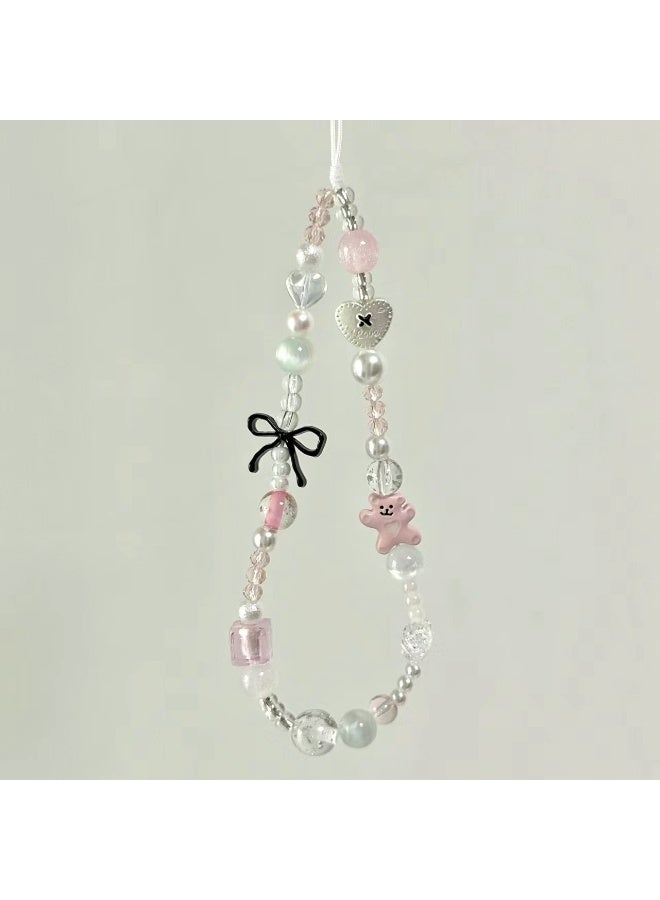 NIBEMINENT Phone Charm/ Chain Strap for Women Girls,Black Bow-tie Bear Cell Phone Case Lanyard Wrist Strap