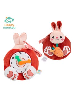 Generic Happy Monkey Can't Tear Up Early Education Puzzle Three-dimensional Cloth Book Baby Cognition Plush Animal Toy With Alarm Clock-Color:Hmk Rabbit Alarm Cloth Book  - Image 1