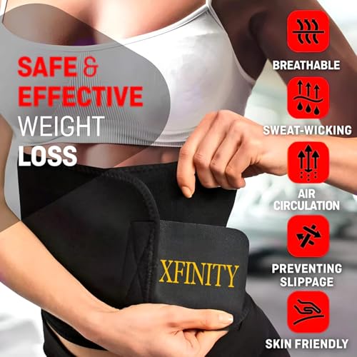 Xfinity Fitness Sweat Slim Belt for Men & Women | Neoprene Sauna Waist Trainer | Adjustable Stomach Belt for Workouts | Fits Up to 46 Inches Black - Image 4