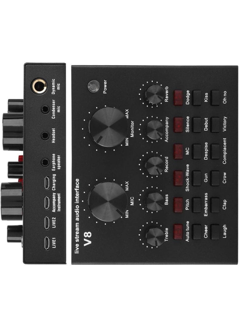 External Sound Card USB Live External Sound Mixer Board Voice Changer Sound Card with Multiple Sound Effects for Live Recording Home KTV Voice Cha - Image 3