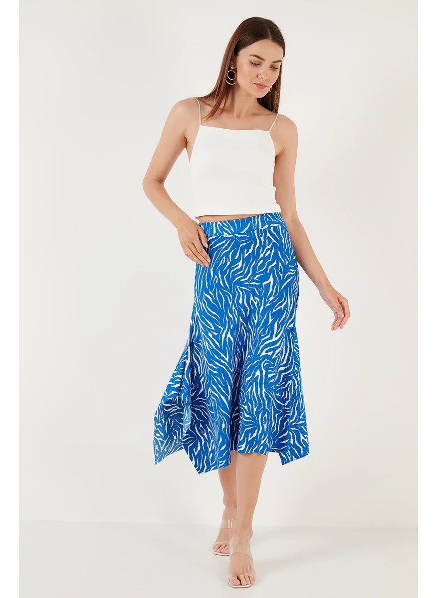 Lela Patterned Flounce Midi Length Slit Skirt Women's Skirt 5864073