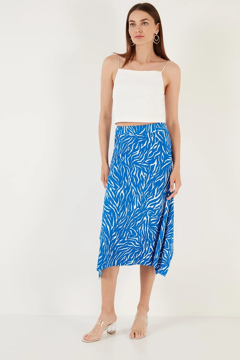 ليلا Patterned Flounce Midi Length Slit Skirt Women's Skirt 5864073