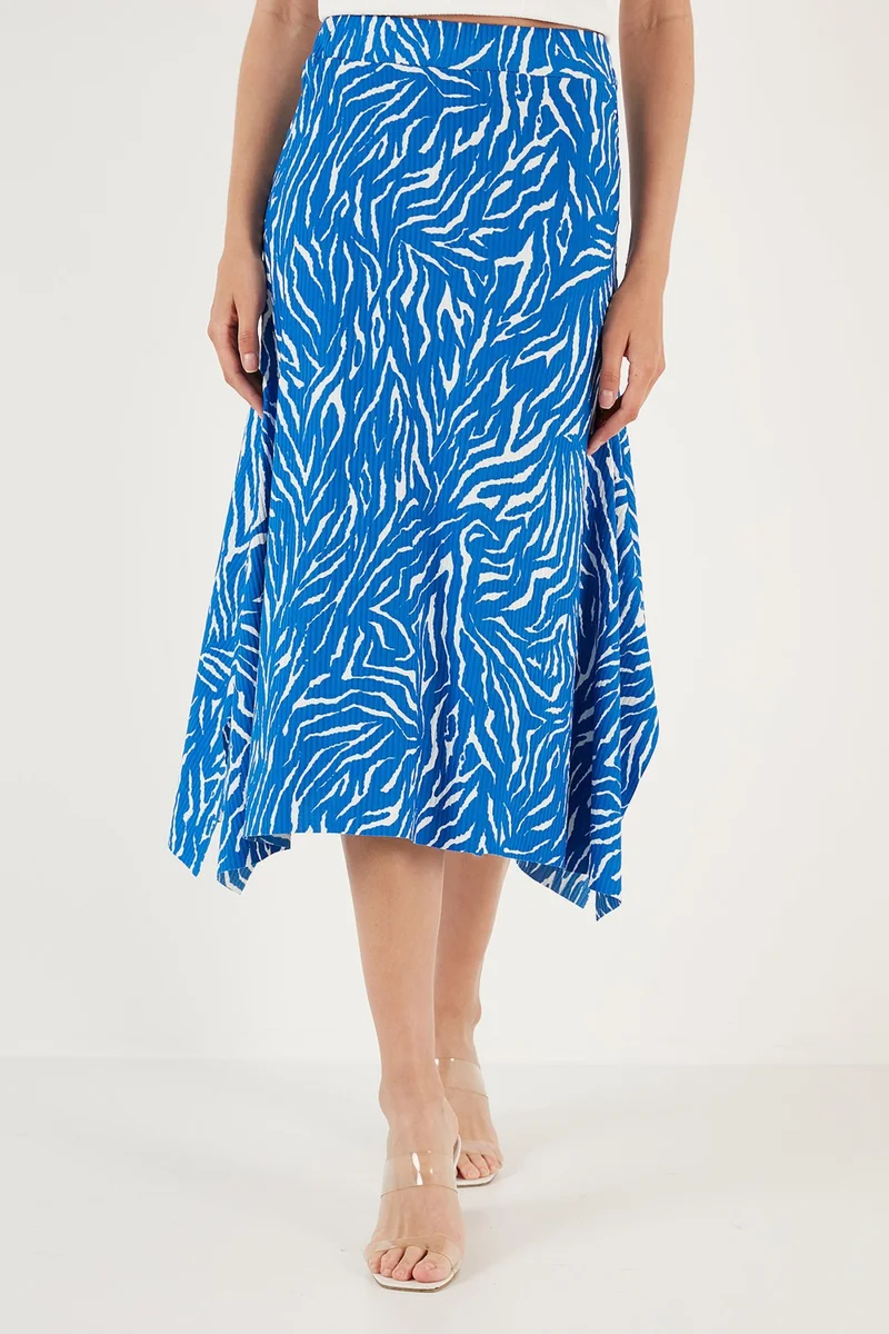 ليلا Patterned Flounce Midi Length Slit Skirt Women's Skirt 5864073