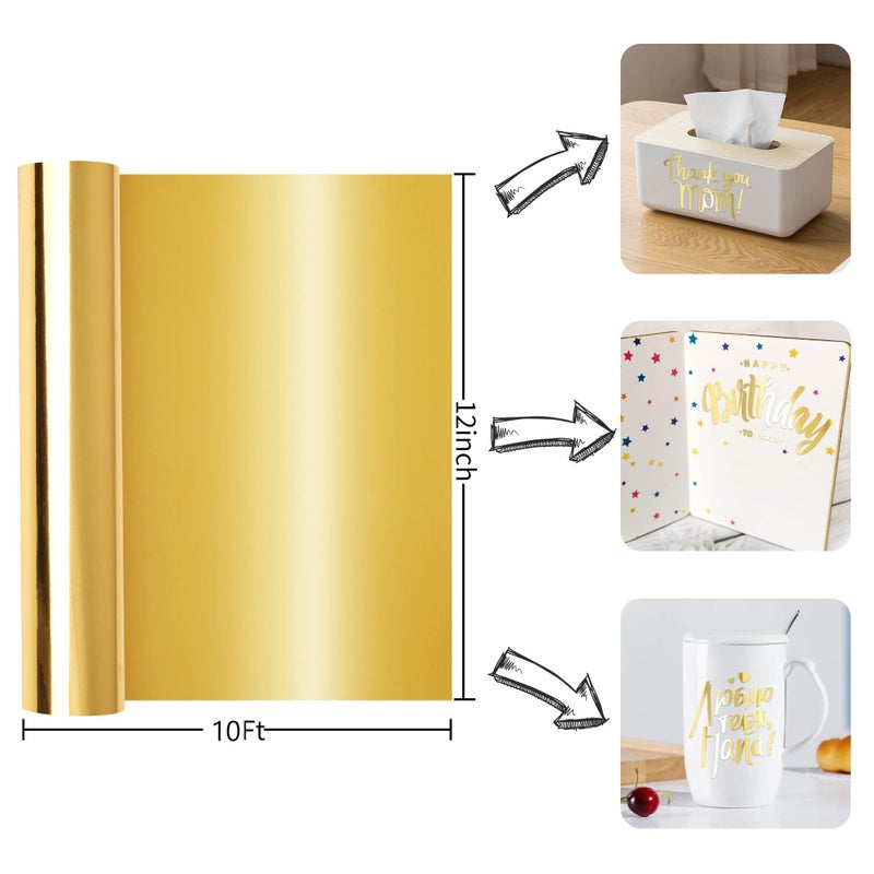 Prime Vinyl فينيل برايم الذهبي الدائم، فينيل كروم ذهبي لآلة كريكت - 12" × 10 قدم - فينيل لاصق معدني لآلة سيلويت كامي، ملصق ديكور، آلة قطع، ملصق منزلي - Image 2