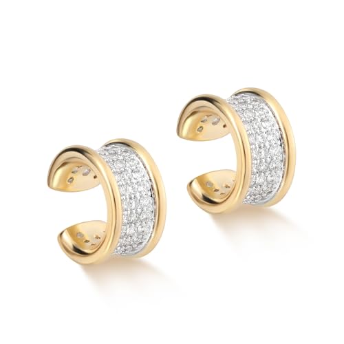 MYEARS Women Ear Cuff Earrings Gold Non Pierced Cartilage Clip on Open Wrap Trough Band Hoop Cubic Zirconia 14K Gold Plated Simple Hypoallergenic Everyday Jewelry - Image 1
