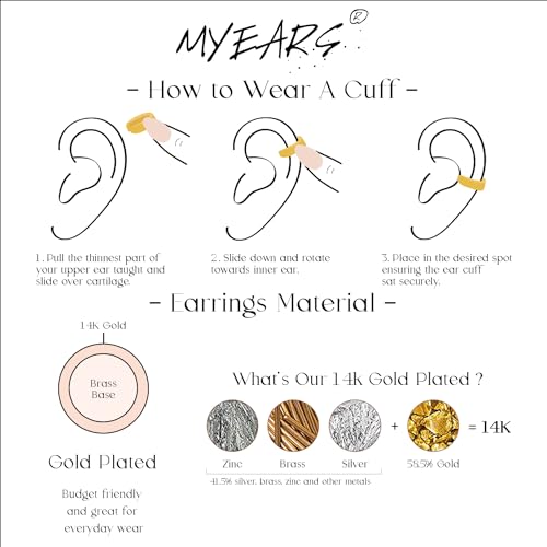 MYEARS Women Ear Cuff Earrings Gold Non Pierced Cartilage Clip on Open Wrap Trough Band Hoop Cubic Zirconia 14K Gold Plated Simple Hypoallergenic Everyday Jewelry - Image 4