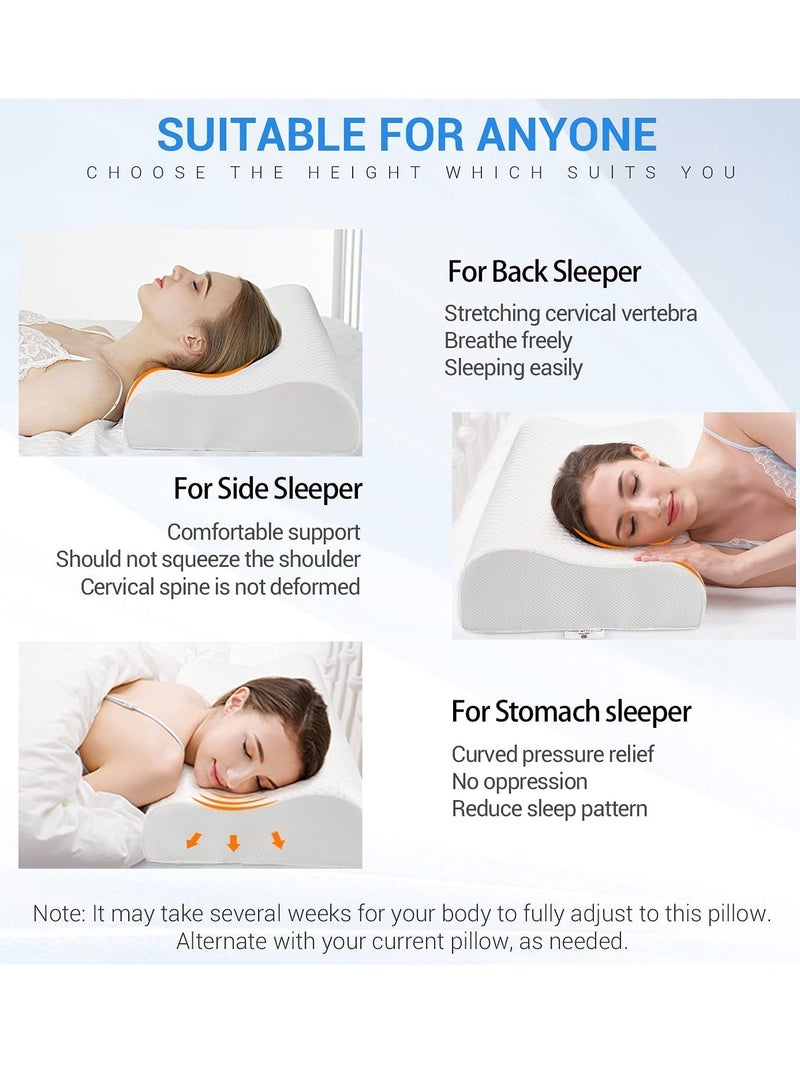 Memory Foam Pillow (23.6"x13.8"), Cervical Neck Support Pillow for Sleeping, Contour Ergonomic Orthopedic Pillow for Back, Side Sleeper (White) - Image 3