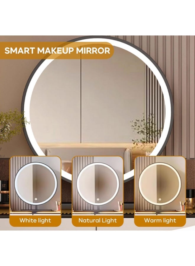 Harmony Home LED Vanity Table Set with Mirror & Chair – White Glass-Top Makeup Desk with Storage Drawers & Touch Sensor Lighting - Image 2