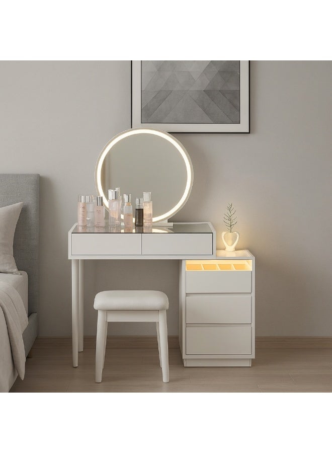 Harmony Home LED Vanity Table Set with Mirror & Chair – White Glass-Top Makeup Desk with Storage Drawers & Touch Sensor Lighting - Image 3