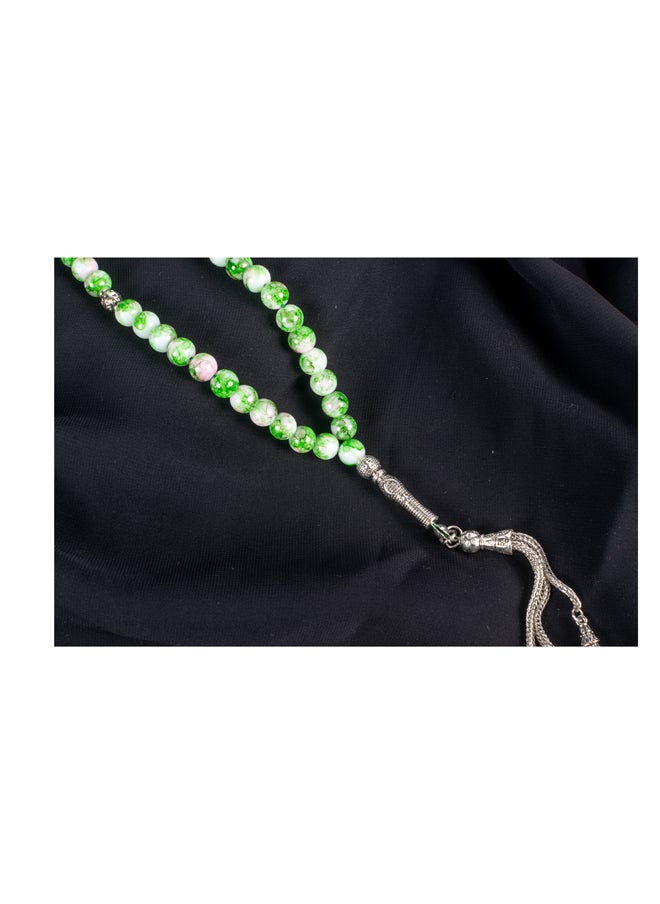 The Black Pearl Accessories Green White Alabaster Stone Prayer Bead of 33 Beads  - Image 3
