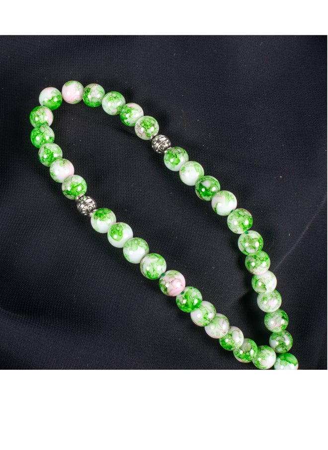 The Black Pearl Accessories Green White Alabaster Stone Prayer Bead of 33 Beads  - Image 4