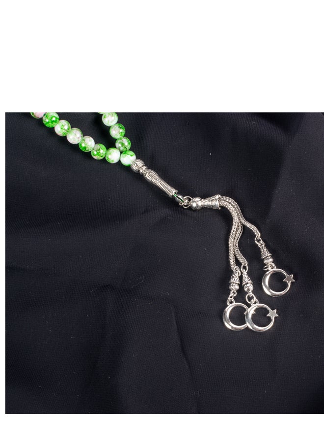The Black Pearl Accessories Green White Alabaster Stone Prayer Bead of 33 Beads  - Image 2