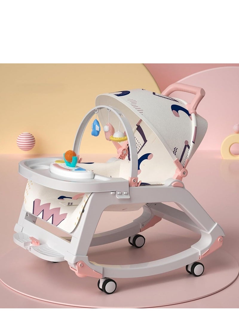 TRASSLE 5-1 Baby Bouncer Ifant Seat, Rocking Chair Toddler Rocker Multiple Mode with Removable Musical Toy Bar Safety Belt Adjustable Back Disk Shading Shed, Infant for Newborn 0-36 Month  - Image 1