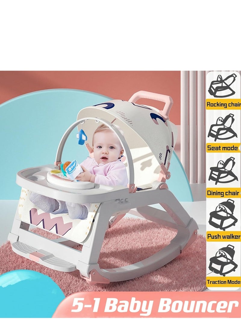 TRASSLE 5-1 Baby Bouncer Ifant Seat, Rocking Chair Toddler Rocker Multiple Mode with Removable Musical Toy Bar Safety Belt Adjustable Back Disk Shading Shed, Infant for Newborn 0-36 Month  - Image 3