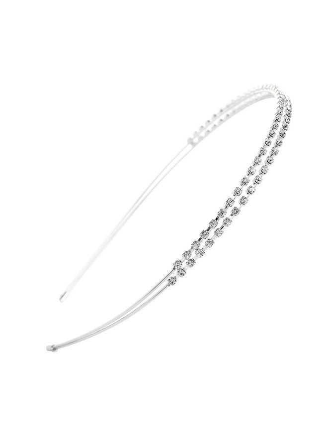 Ruihfas Silver/Rose Gold Tone Double Rows Crystal Rhinestones Fashion Headbands Wedding Party Hair Hoop Band Hairband Headwear For Women (Silver) - Image 1