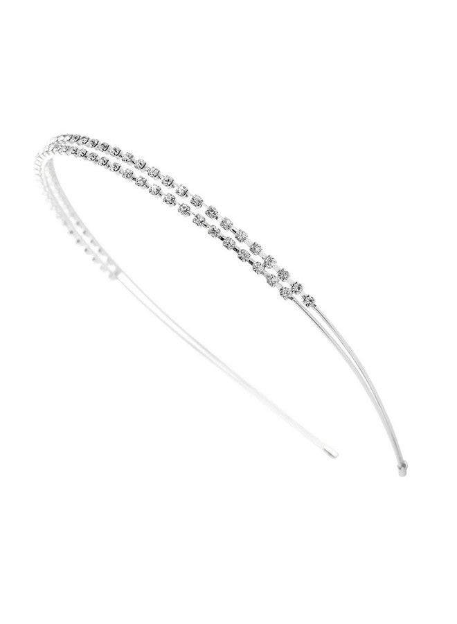 Ruihfas Silver/Rose Gold Tone Double Rows Crystal Rhinestones Fashion Headbands Wedding Party Hair Hoop Band Hairband Headwear For Women (Silver) - Image 3