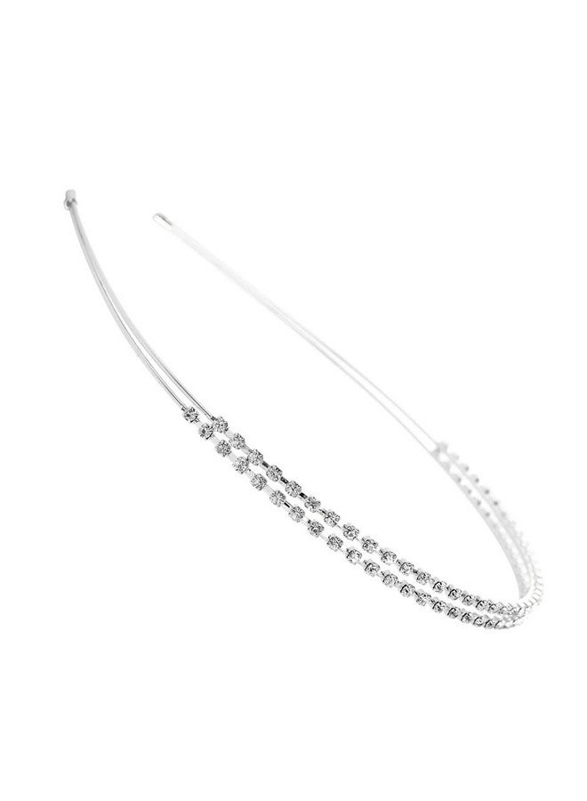 Ruihfas Silver/Rose Gold Tone Double Rows Crystal Rhinestones Fashion Headbands Wedding Party Hair Hoop Band Hairband Headwear For Women (Silver) - Image 4