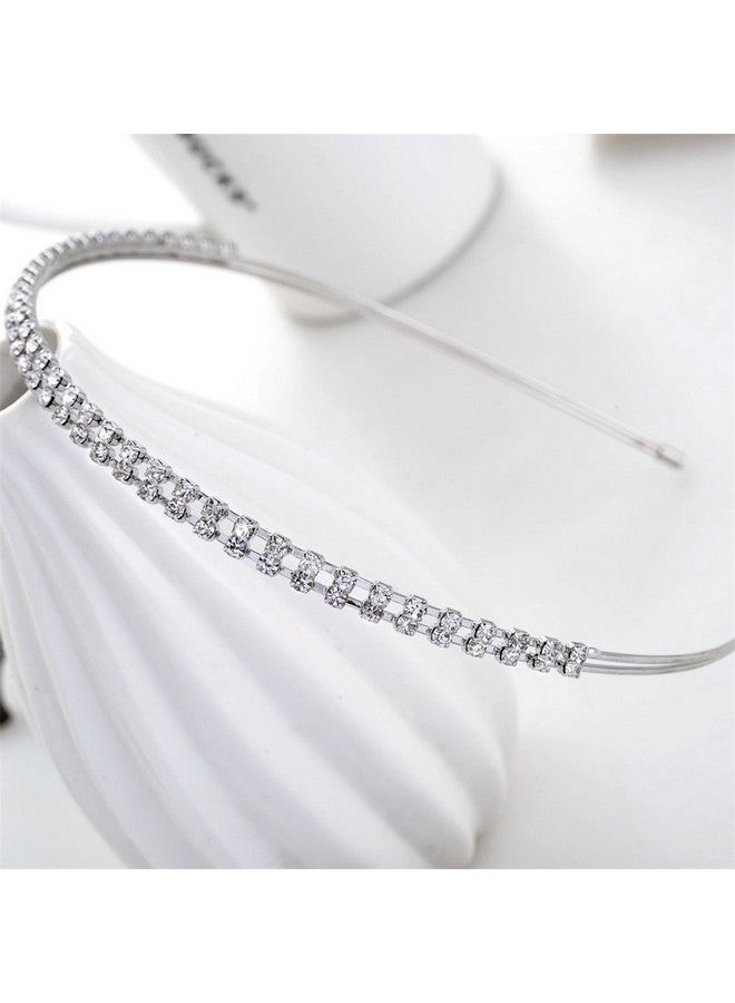 Ruihfas Silver/Rose Gold Tone Double Rows Crystal Rhinestones Fashion Headbands Wedding Party Hair Hoop Band Hairband Headwear For Women (Silver) - Image 5