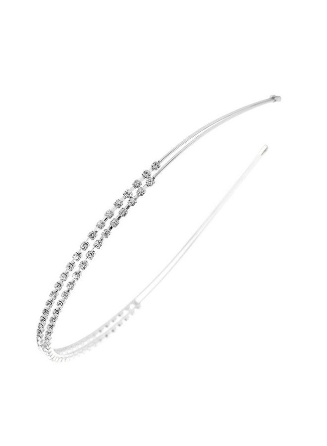 Ruihfas Silver/Rose Gold Tone Double Rows Crystal Rhinestones Fashion Headbands Wedding Party Hair Hoop Band Hairband Headwear For Women (Silver) - Image 2