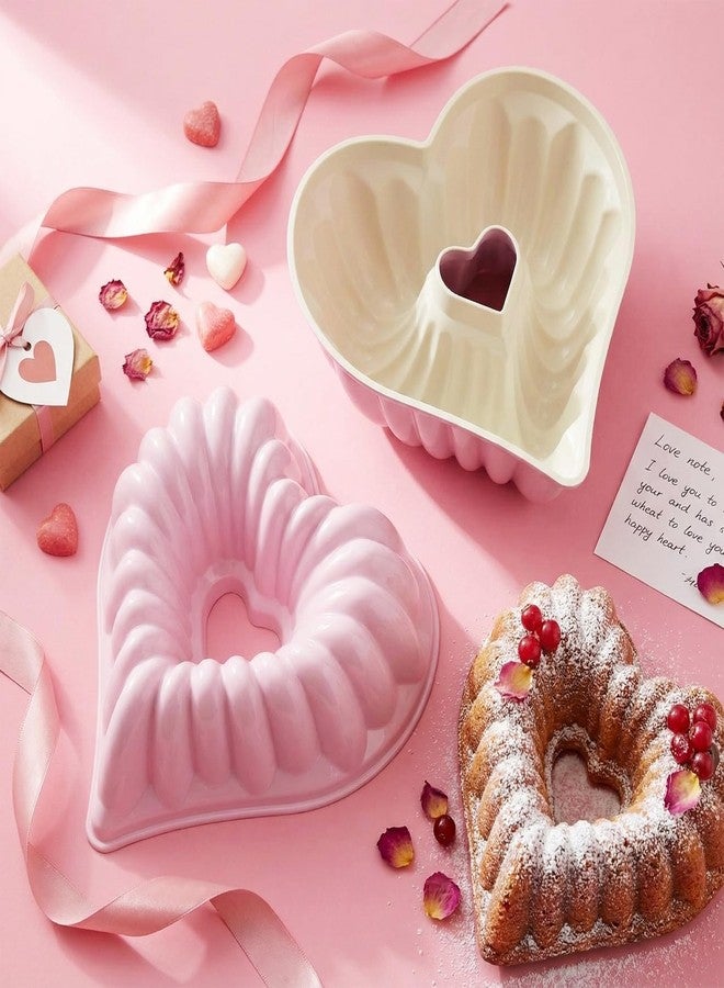 Layhit 1 Pcs 10 Inches Heart Shaped Fluted Cake Pan Aluminum Heart Cake pan Non Stick Oven Baking Mold for Birthday Wedding Family Party Kitchen Accessories (Pink) - Image 2