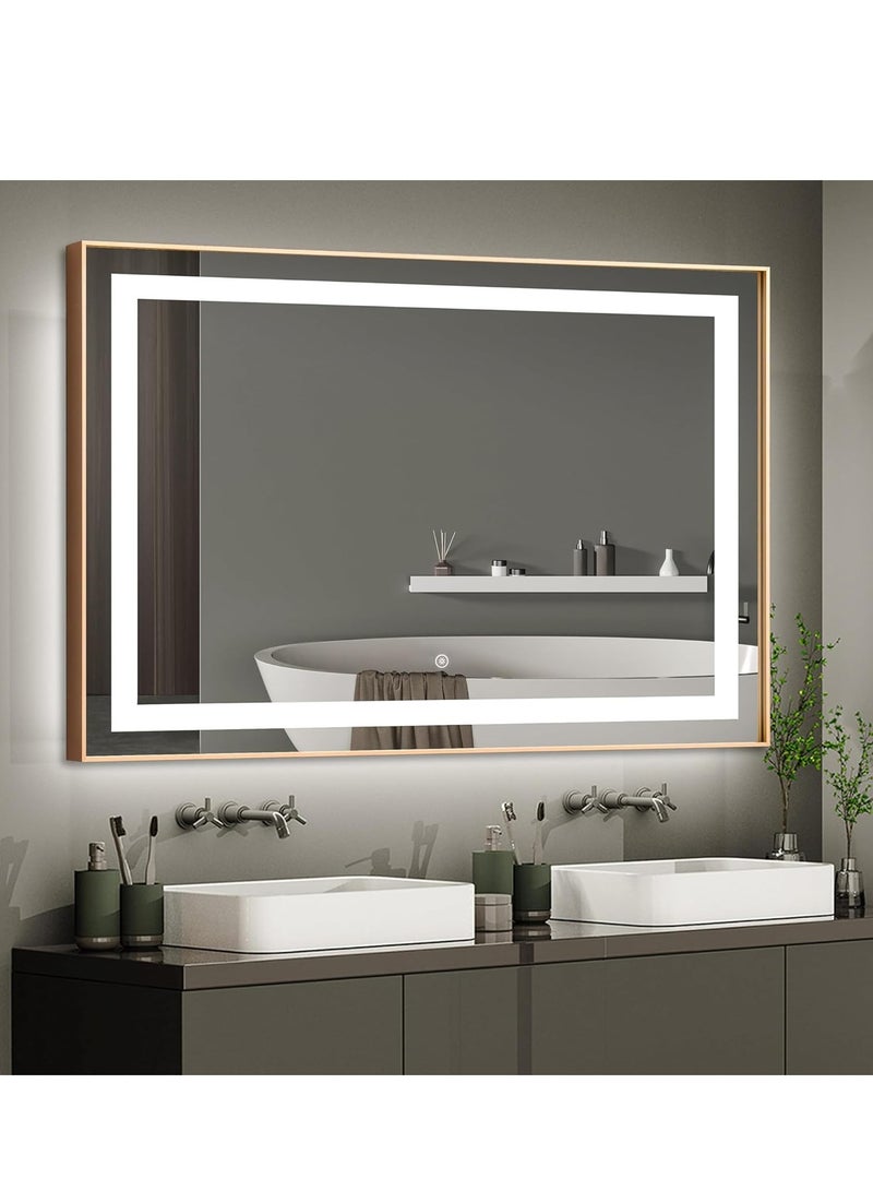 Vparty LED Framed Bathroom Mirror, Stylish Dimmable Anti-Fog Lighted Mirror, Large Vertical & Horizontal Wall-Mounted Vanity Mirror, Gold Aluminum Frame, 3 Color Temperature Options, Adjustable LED Brightness & Memory, Touch Sensor, Wall Switch, Anti-Fog Technology, 5mm Shatterproof Glass, Front & Back Lighting, Modern Elegant Mirror for Bathroom, Bedroom, Living Room, Home Décor, Contemporary Wall Mirror, 120 x 75 cm - Image 1
