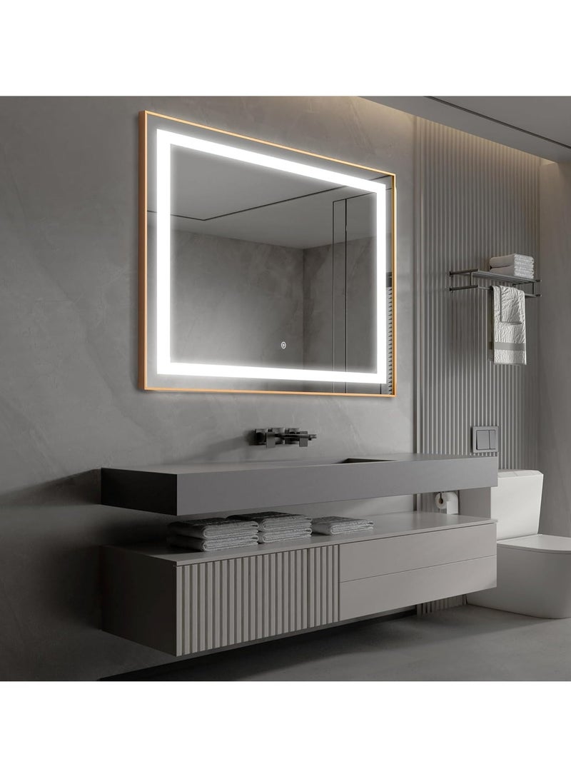 Vparty LED Framed Bathroom Mirror, Stylish Dimmable Anti-Fog Lighted Mirror, Large Vertical & Horizontal Wall-Mounted Vanity Mirror, Gold Aluminum Frame, 3 Color Temperature Options, Adjustable LED Brightness & Memory, Touch Sensor, Wall Switch, Anti-Fog Technology, 5mm Shatterproof Glass, Front & Back Lighting, Modern Elegant Mirror for Bathroom, Bedroom, Living Room, Home Décor, Contemporary Wall Mirror, 120 x 75 cm - Image 2