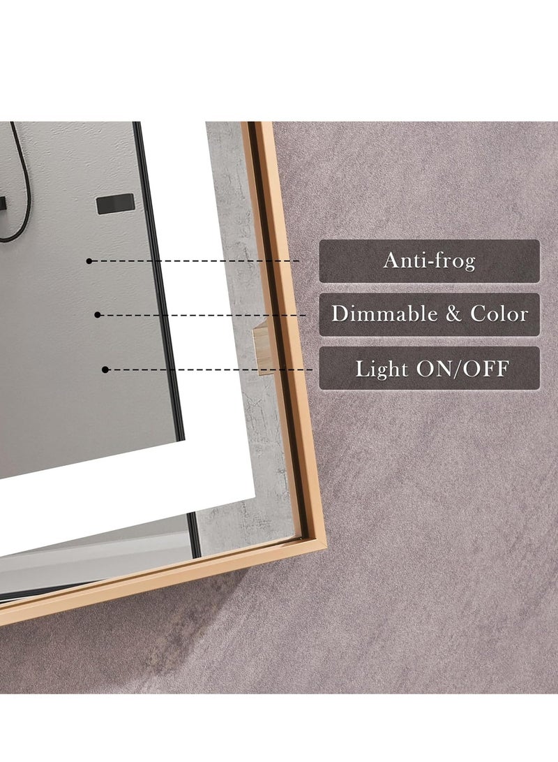 Vparty LED Framed Bathroom Mirror, Stylish Dimmable Anti-Fog Lighted Mirror, Large Vertical & Horizontal Wall-Mounted Vanity Mirror, Gold Aluminum Frame, 3 Color Temperature Options, Adjustable LED Brightness & Memory, Touch Sensor, Wall Switch, Anti-Fog Technology, 5mm Shatterproof Glass, Front & Back Lighting, Modern Elegant Mirror for Bathroom, Bedroom, Living Room, Home Décor, Contemporary Wall Mirror, 120 x 75 cm - Image 3