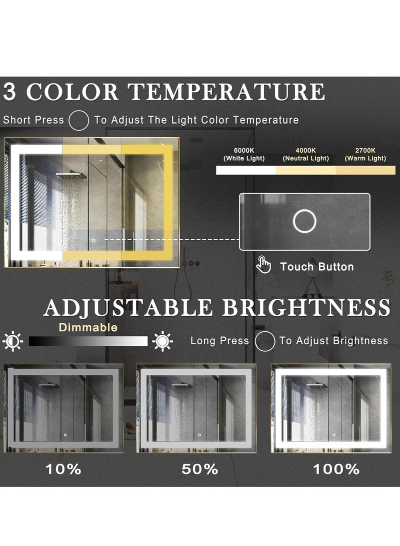 Vparty LED Framed Bathroom Mirror, Stylish Dimmable Anti-Fog Lighted Mirror, Large Vertical & Horizontal Wall-Mounted Vanity Mirror, Gold Aluminum Frame, 3 Color Temperature Options, Adjustable LED Brightness & Memory, Touch Sensor, Wall Switch, Anti-Fog Technology, 5mm Shatterproof Glass, Front & Back Lighting, Modern Elegant Mirror for Bathroom, Bedroom, Living Room, Home Décor, Contemporary Wall Mirror, 120 x 75 cm - Image 4