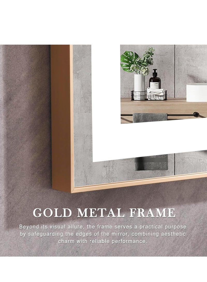 Vparty LED Framed Bathroom Mirror, Stylish Dimmable Anti-Fog Lighted Mirror, Large Vertical & Horizontal Wall-Mounted Vanity Mirror, Gold Aluminum Frame, 3 Color Temperature Options, Adjustable LED Brightness & Memory, Touch Sensor, Wall Switch, Anti-Fog Technology, 5mm Shatterproof Glass, Front & Back Lighting, Modern Elegant Mirror for Bathroom, Bedroom, Living Room, Home Décor, Contemporary Wall Mirror, 120 x 75 cm - Image 5
