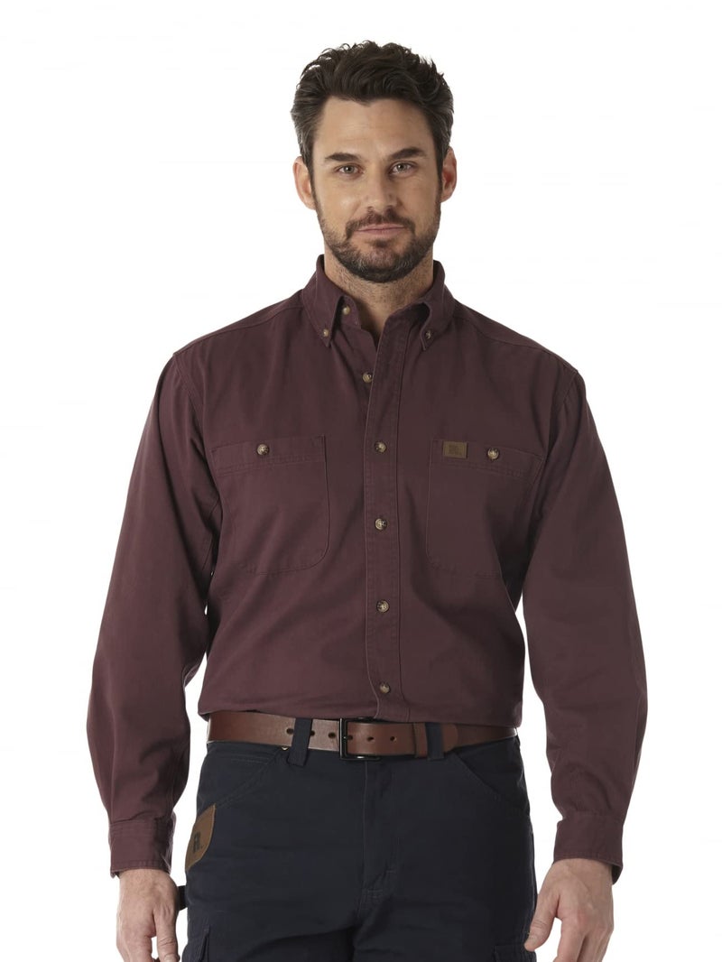 Wrangler Riggs Workwear mens Logger Twill Long Sleeve Workshirt work utility button down shirts, Burgundy, X-Large Tall US - Image 1