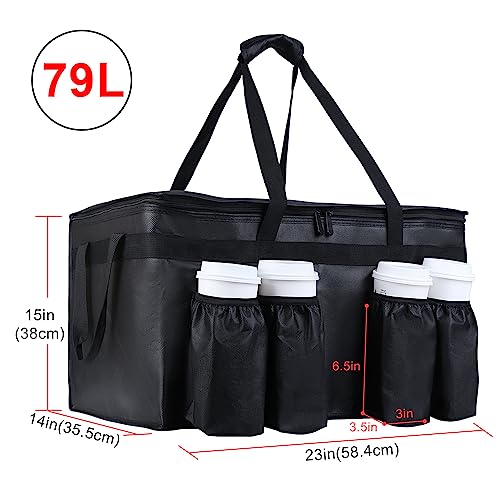 CIVJET Insulated Food Delivery Bag with 4 Cup Holder, XXX-Large Insulated Grocery Bags with Zippered Top, Catering Cooler Bags with Drink Carrier, Commercial Food Warmer for Uber Eats/Doordash, Black - Image 2
