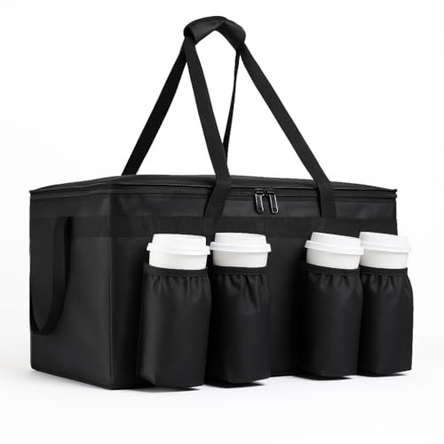 CIVJET Insulated Food Delivery Bag with 4 Cup Holder, XXX-Large Insulated Grocery Bags with Zippered Top, Catering Cooler Bags with Drink Carrier, Commercial Food Warmer for Uber Eats/Doordash, Black - Image 1