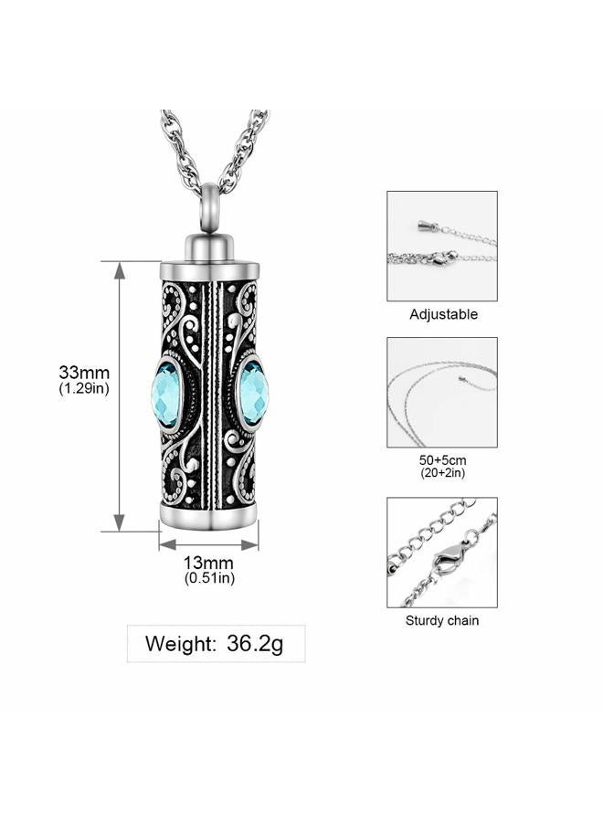XIUDA Crystal Cremation Urn Necklace for Ashes Keepsake Cremation Jewelry for Human Ashes Stainless Steel Memorial Pendant with Flower, Stainless Steel - Image 2