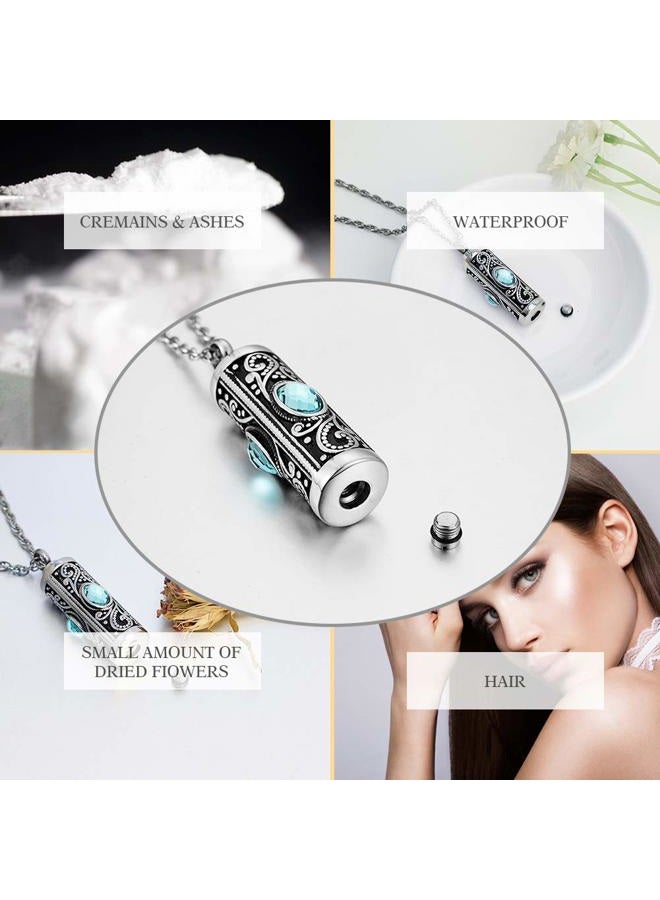 XIUDA Crystal Cremation Urn Necklace for Ashes Keepsake Cremation Jewelry for Human Ashes Stainless Steel Memorial Pendant with Flower, Stainless Steel - Image 4