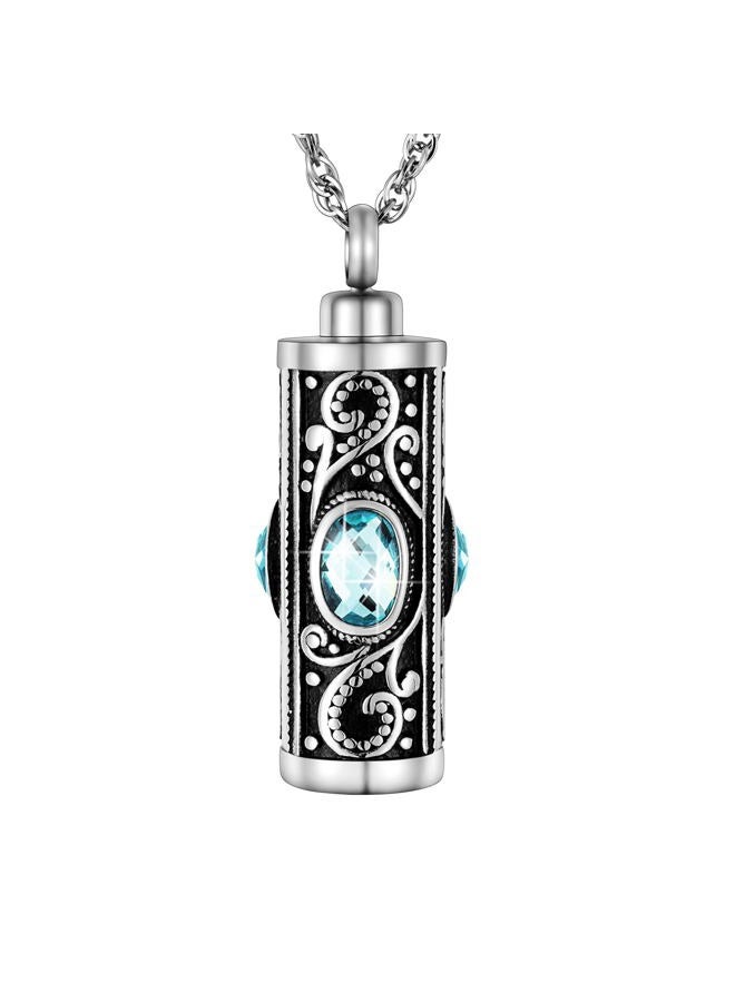 XIUDA Crystal Cremation Urn Necklace for Ashes Keepsake Cremation Jewelry for Human Ashes Stainless Steel Memorial Pendant with Flower, Stainless Steel - Image 1