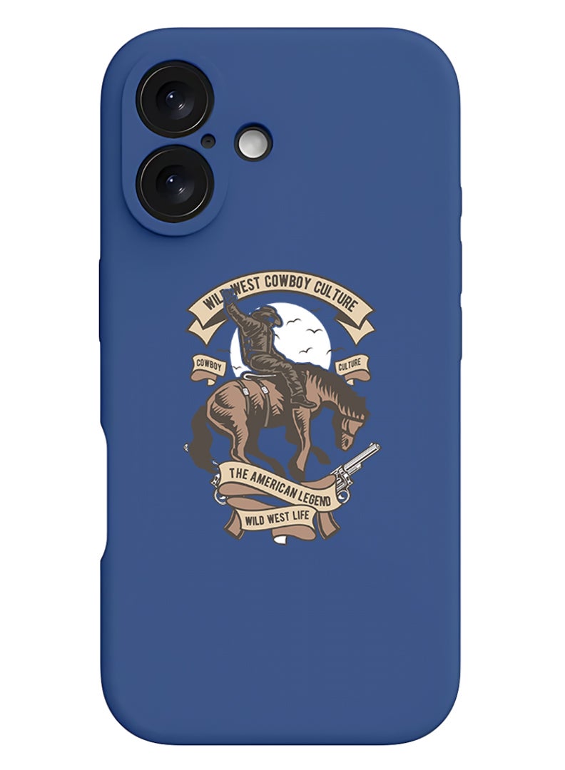Theodor iPhone 16 Blue Protective Slim Fit Case Liquid Silicone Cover with Full Body Protection Anti-Scratch Shockproof Case For iPhone - Wild west cowboy - Image 1