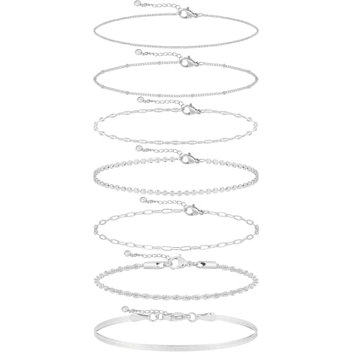 Kyerlyn Silver Bracelets for Women Trendy Waterproof Silver Dainty Bracelet Stack Adjustable Layered Bracelet Set Minimalist Fashion Jewelry - Image 1