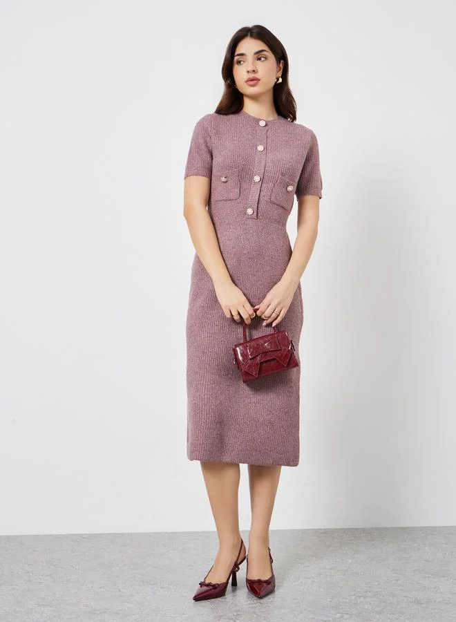 ستايلي فستان ميدي محبوك مزين بأزرار