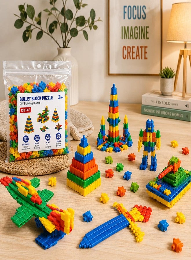 CUBIX3D Bullet Block Puzzle 120 Pieces Building Construction Toy for Kids | Creative DIY Assembly Blocks Set | Educational Brain Development Toy for Boys & Girls | Multicolor Stack & Build Game - Image 4