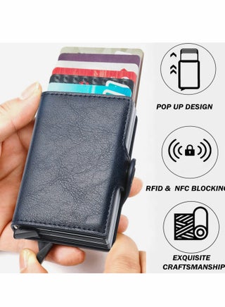 Slim RFID Wallet for Men & Women, Automatic Pop-Up Leather Card Holder, Anti-Theft Travel Wallet, Holds 14 Cards + Cash, Perfect for Front Pocket