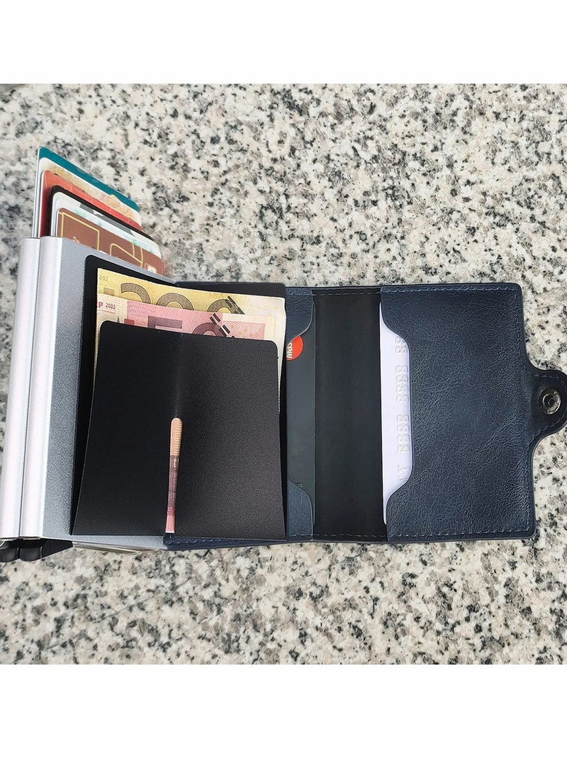 محفظة RFID رفيعة للرجال والنساء، حامل بطاقات جلدي منبثق تلقائي، محفظة سفر مضادة للسرقة، تحمل 14 بطاقة + نقود، مثالية للجيب الأمامي - Image 2