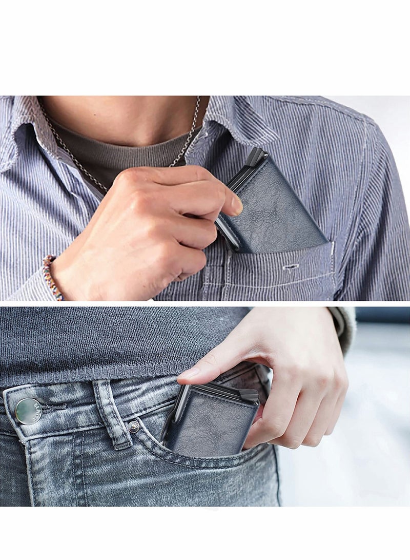 محفظة RFID رفيعة للرجال والنساء، حامل بطاقات جلدي منبثق تلقائي، محفظة سفر مضادة للسرقة، تحمل 14 بطاقة + نقود، مثالية للجيب الأمامي - Image 3