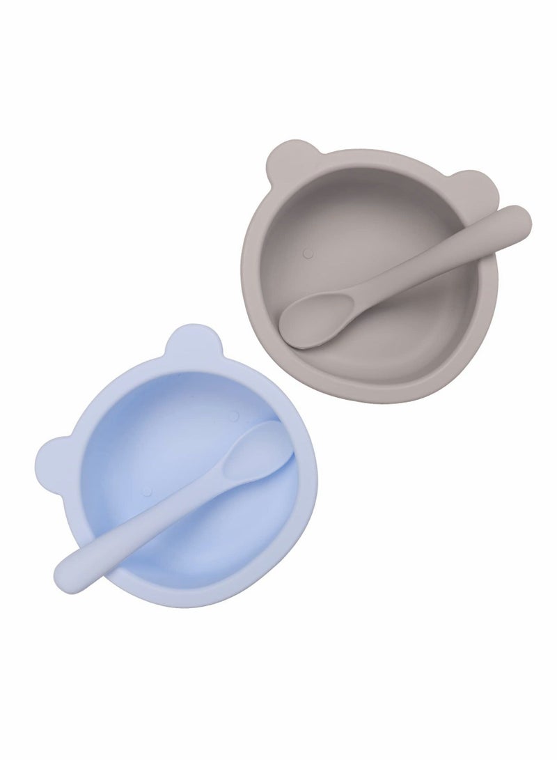 شو وو Silicone Suction Baby Bowl with Lid 100% Food Grade Infant Babies and Toddler Self Feeding 2 Pack - Image 1