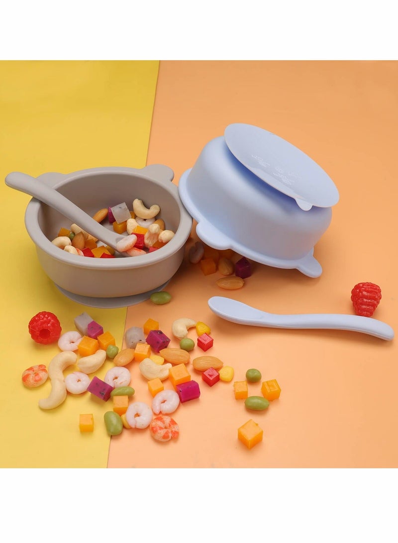 شو وو Silicone Suction Baby Bowl with Lid 100% Food Grade Infant Babies and Toddler Self Feeding 2 Pack - Image 2