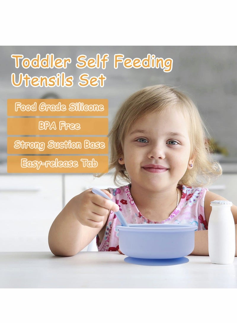 شو وو Silicone Suction Baby Bowl with Lid 100% Food Grade Infant Babies and Toddler Self Feeding 2 Pack - Image 4