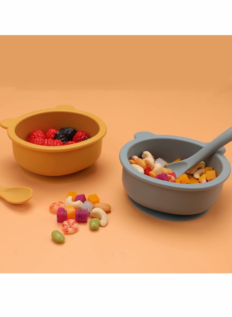 شو وو Silicone Suction Baby Bowl with Lid 100% Food Grade Infant Babies and Toddler Self Feeding 2 Pack - Image 3